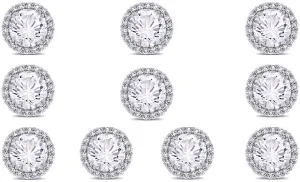 18k White Gold Plated 2Ct Round White Sapphire Set Of Five Halo Stud Earrings