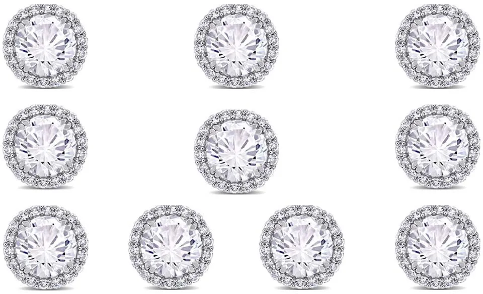 18k White Gold Plated 2Ct Round White Sapphire Set Of Five Halo Stud Earrings