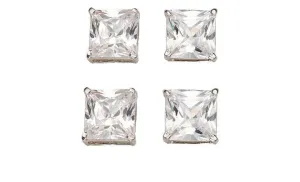 18k White Gold Plated 2Ct Square Cut White Sapphire Set Of Two Stud Earrings