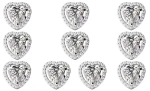 18k White Gold Plated 4mm 3Ct Heart White Sapphire Set of Five Halo Stud Earrings