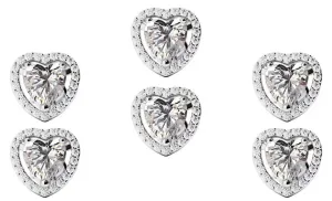 18k White Gold Plated 6mm 3Ct Heart White Sapphire Set of Three Halo Stud Earrings