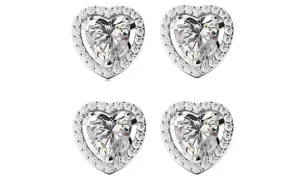 18k White Gold Plated 6mm 3Ct Heart White Sapphire Set of Two Halo Stud Earrings