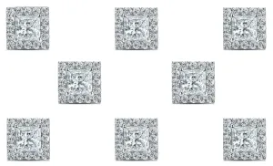 18k White Gold Plated 6mm 3Ct Princess Cut White Sapphire Set of Four Halo Stud Earrings