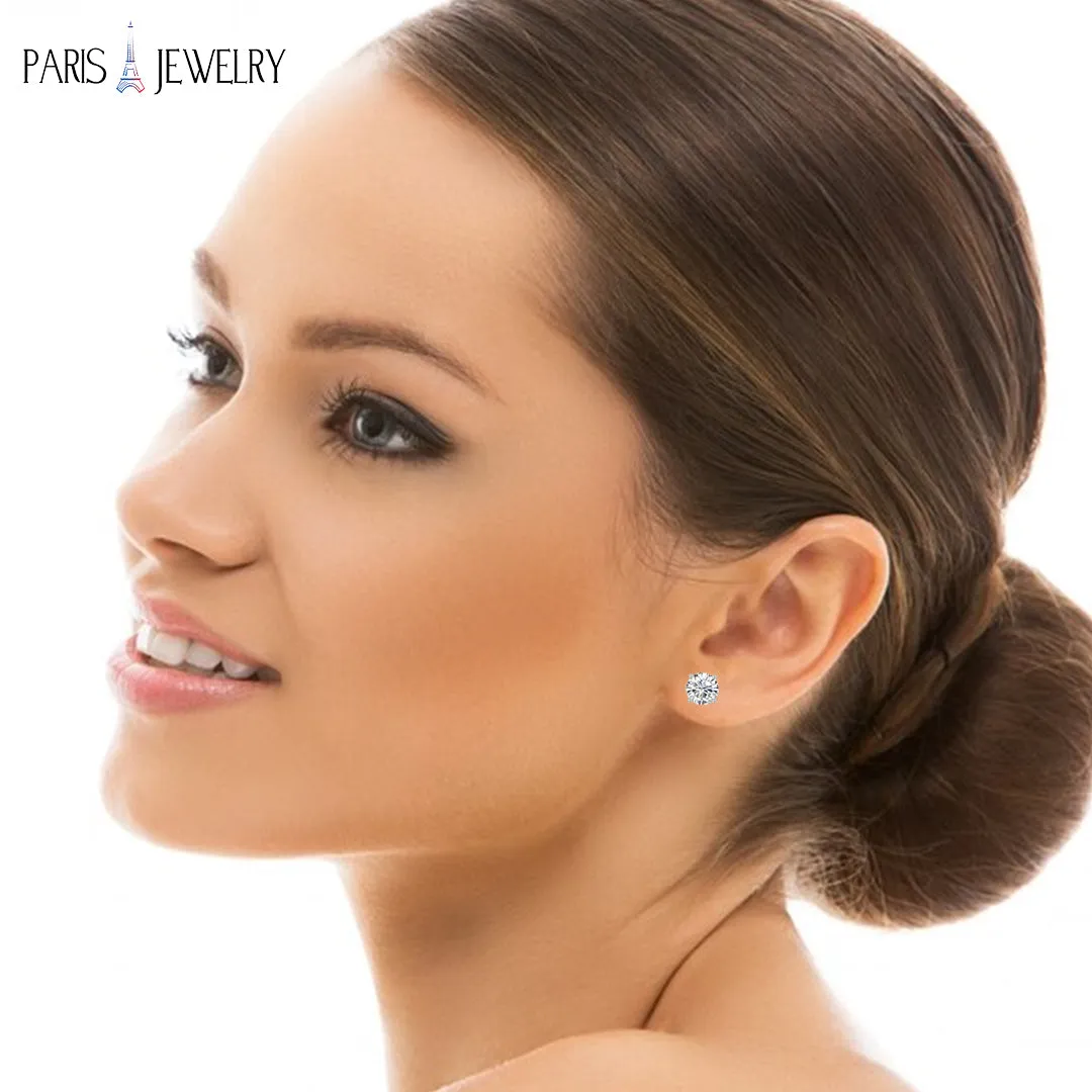 18k White Gold Plated Created White Sapphire 1Ct Round Stud Earrings