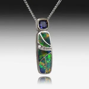18KT WHITE GOLD OPAL AND IOLITE PENDANT