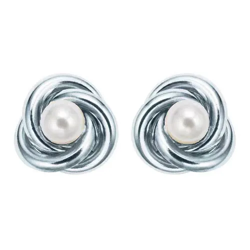 24K White Gold Plated White Freshwater Pearl Round 2 CT Stud Earrings
