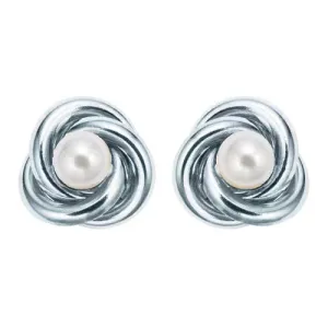 24K White Gold Plated White Freshwater Pearl Round 2 CT Stud Earrings