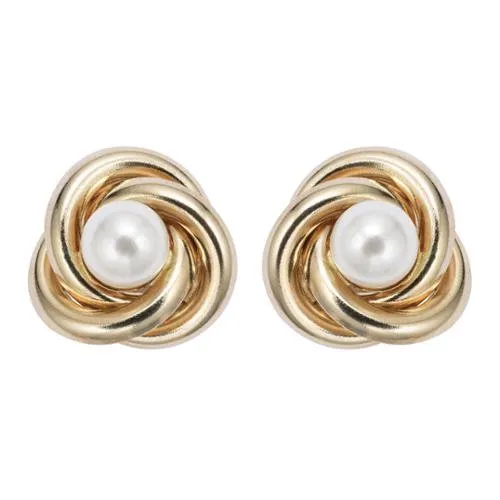 24K Yellow Gold Plated White Freshwater Pearl Round 1 CT Stud Earrings