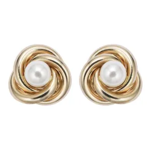 24K Yellow Gold Plated White Freshwater Pearl Round 1 CT Stud Earrings