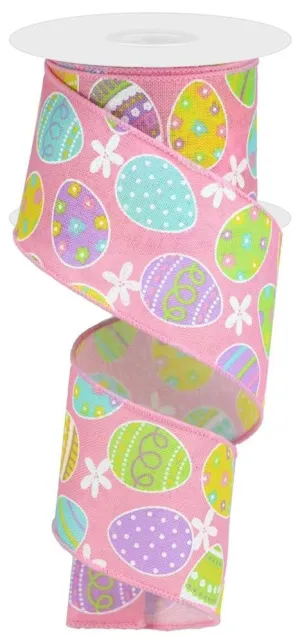 2.5" Linen Easter Egg Ribbon: Light Pink - 10yds