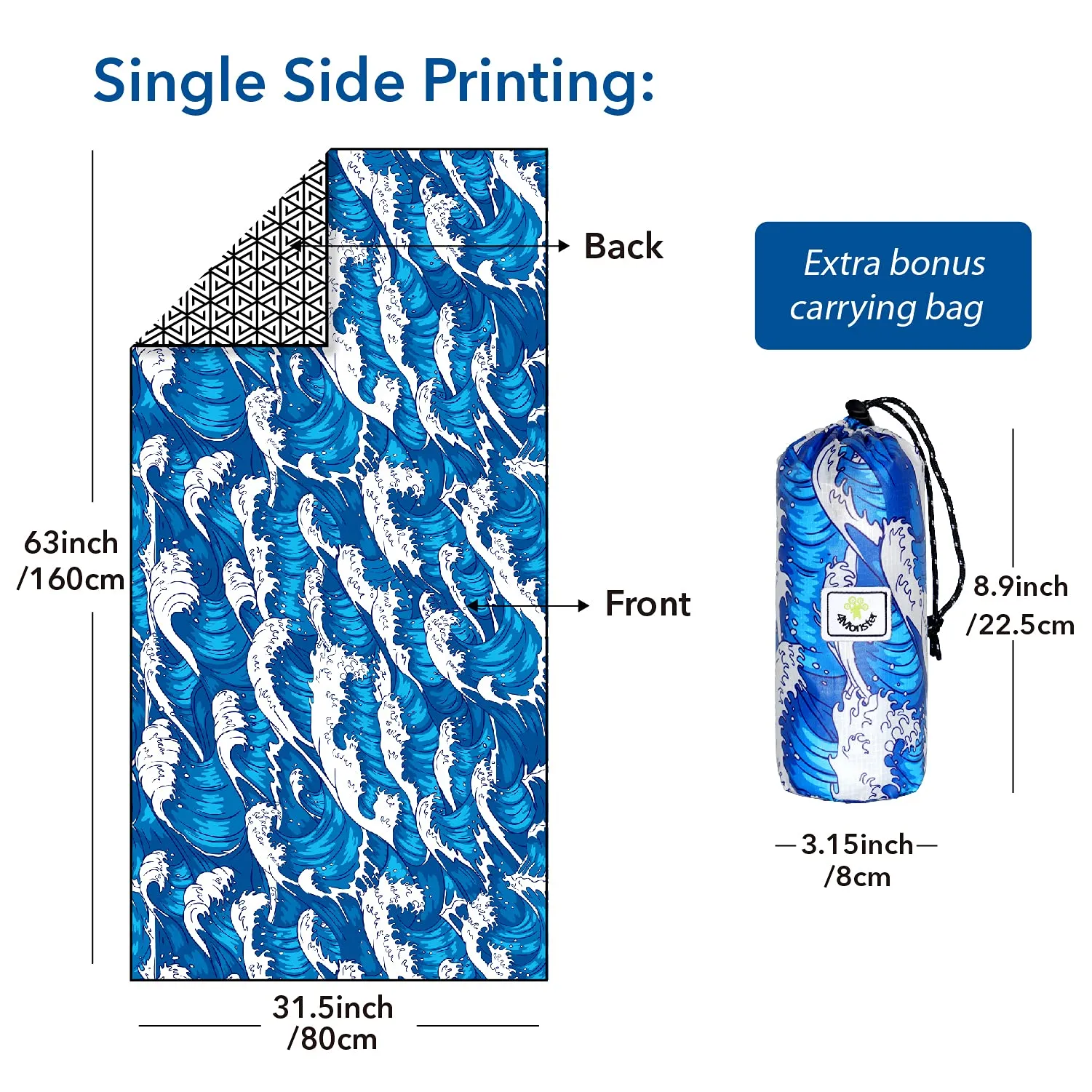 4Monster Sand- Free Beach Towel Single Sea B