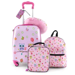 5 Piece Kids Luggage Set with Backpack  Neck Pillow  Name Tag  Lunch Bag-Pink