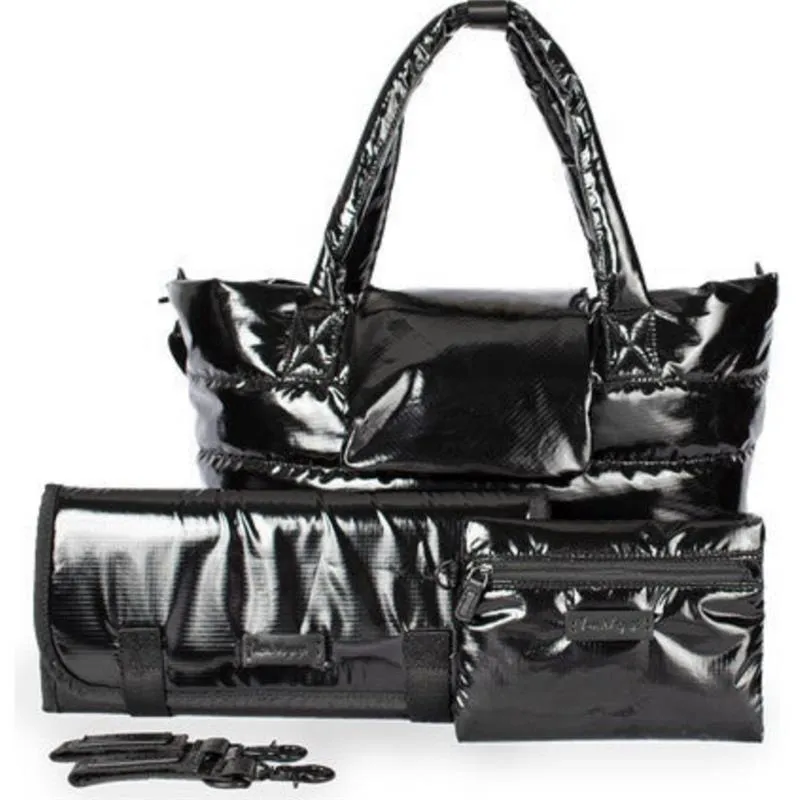 7AM Voyage - Waterproof Capri Diaper Bag with Crossbody Straps, Black Polar