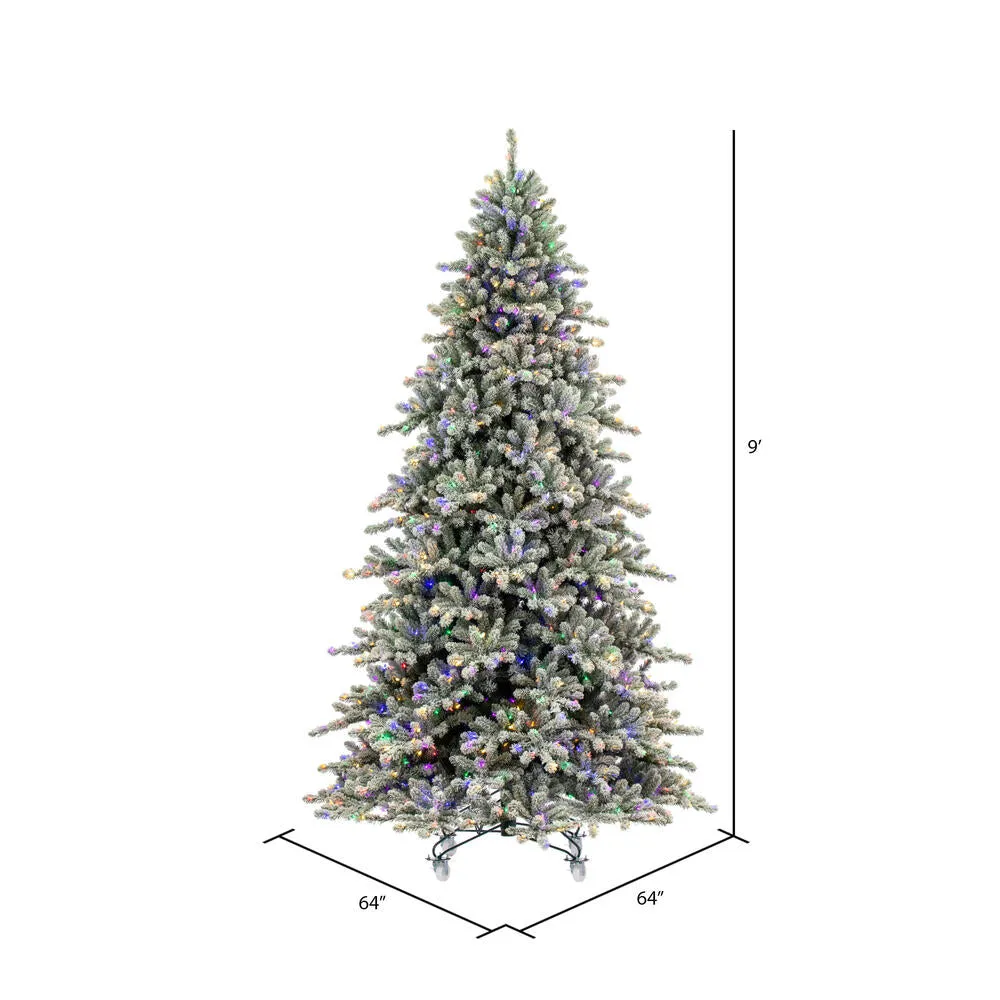 9' x 64" Flocked Bavarian Pine Artificial Pre-Lit Christmas Tree Colored Lights