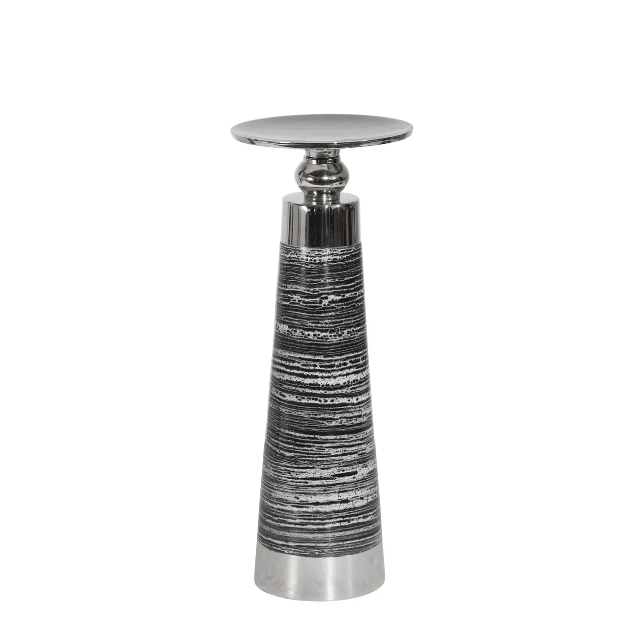 ALUMINUM 11" PILLAR HOLDER, BLACK/SILVER