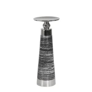 ALUMINUM 11" PILLAR HOLDER, BLACK/SILVER