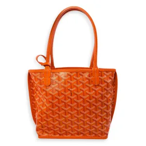 Anjou Mini Orange Top Handle Bag in Coated Canvas, Silver hardware