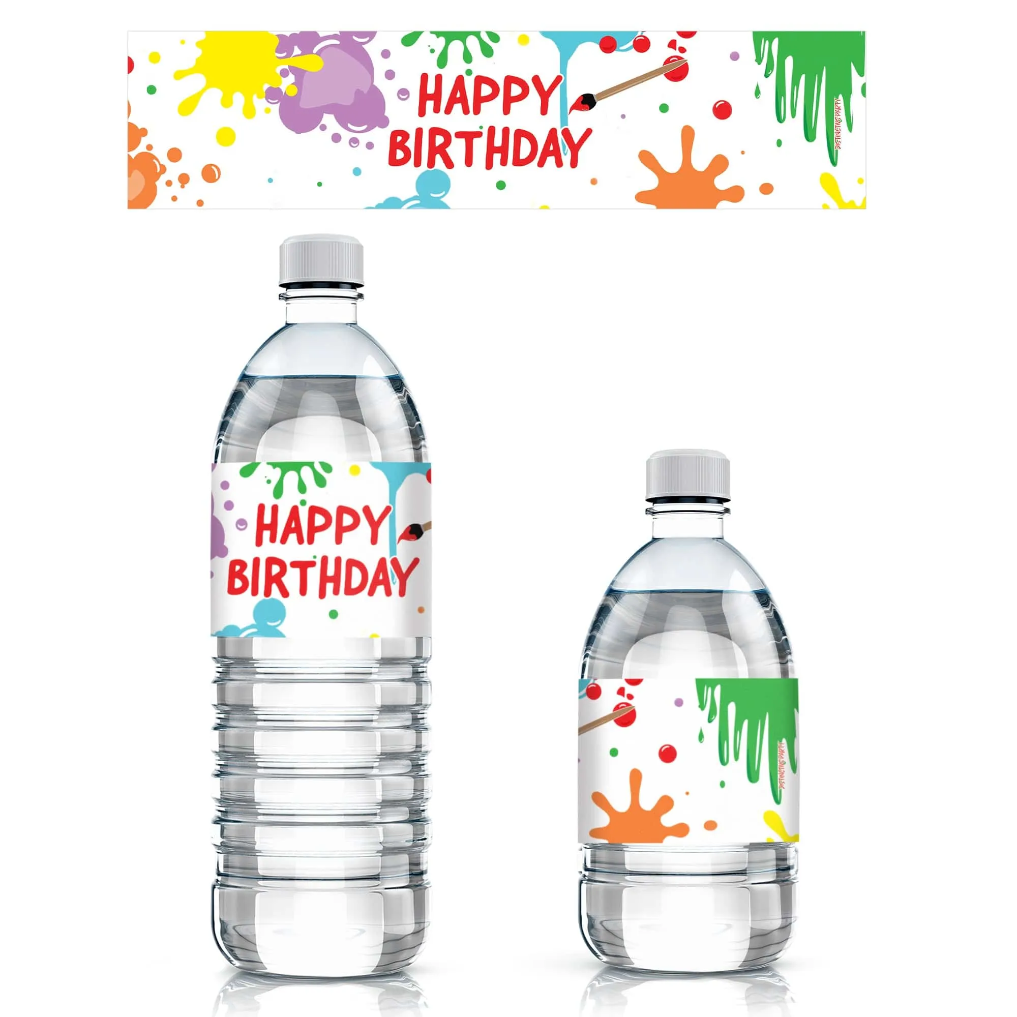 Art & Painting: Kid's Birthday -  Water Bottle Labels - 24 Waterproof Stickers