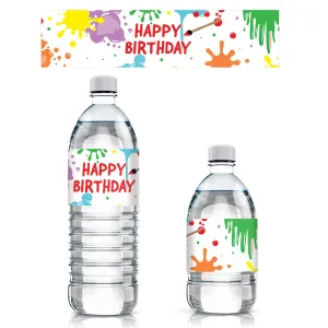 Art & Painting: Kid's Birthday -  Water Bottle Labels - 24 Waterproof Stickers