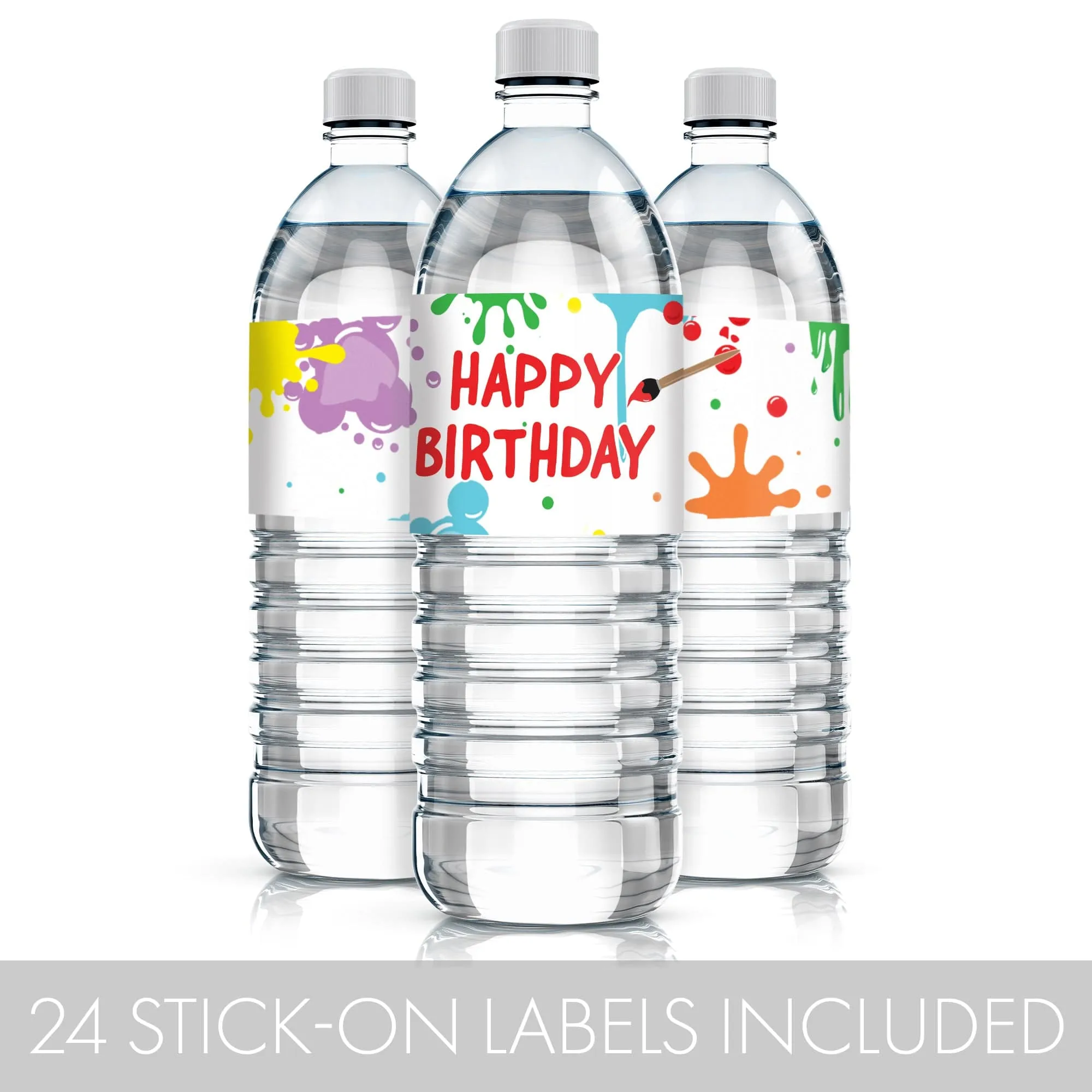 Art & Painting: Kid's Birthday -  Water Bottle Labels - 24 Waterproof Stickers