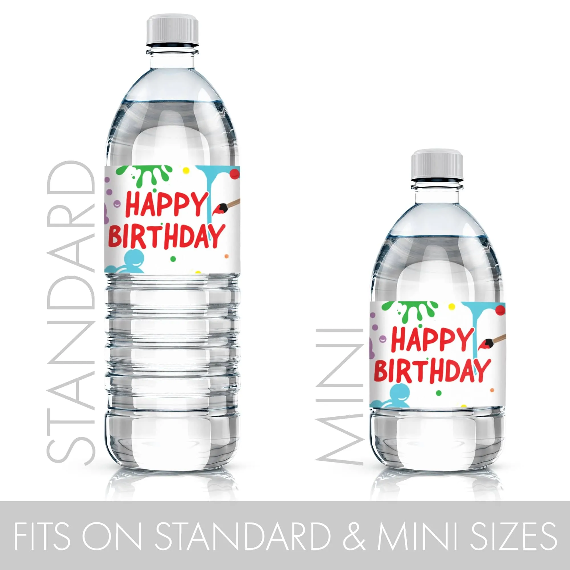 Art & Painting: Kid's Birthday -  Water Bottle Labels - 24 Waterproof Stickers
