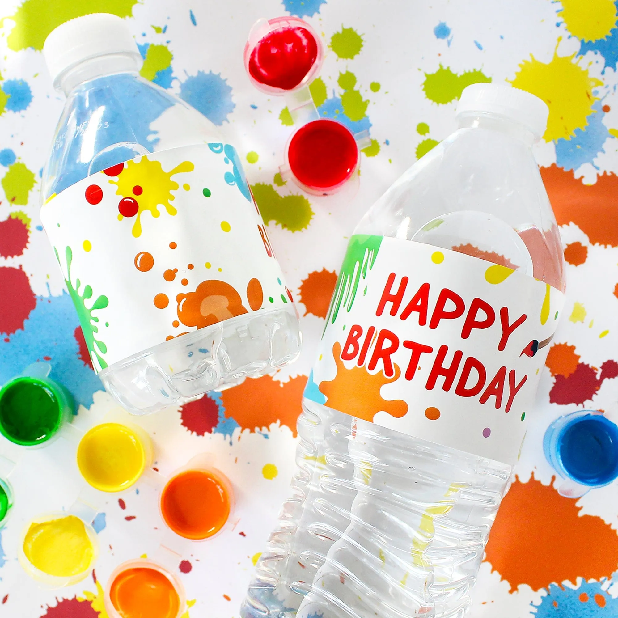 Art & Painting: Kid's Birthday -  Water Bottle Labels - 24 Waterproof Stickers