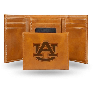 Auburn Tigers - Laser Engraved Brown Trifold Wallet