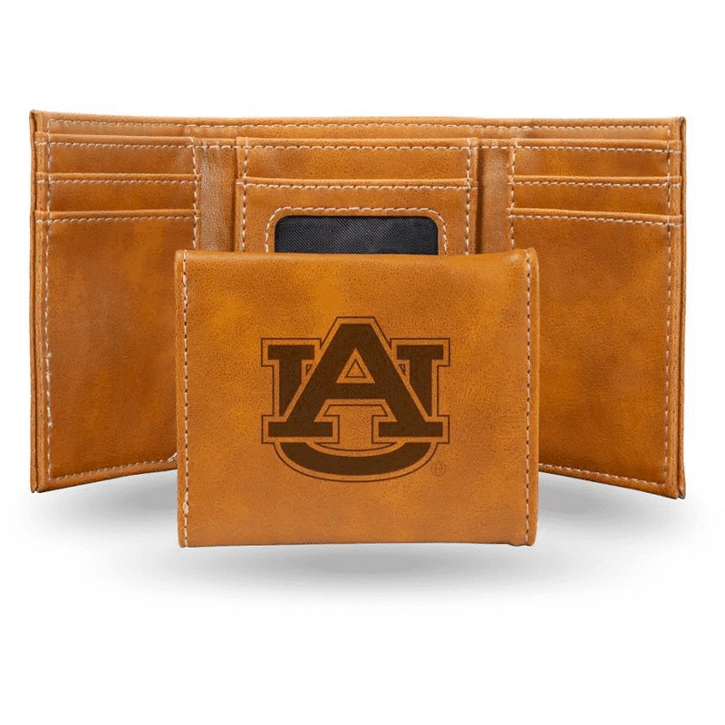 Auburn Tigers - Laser Engraved Brown Trifold Wallet