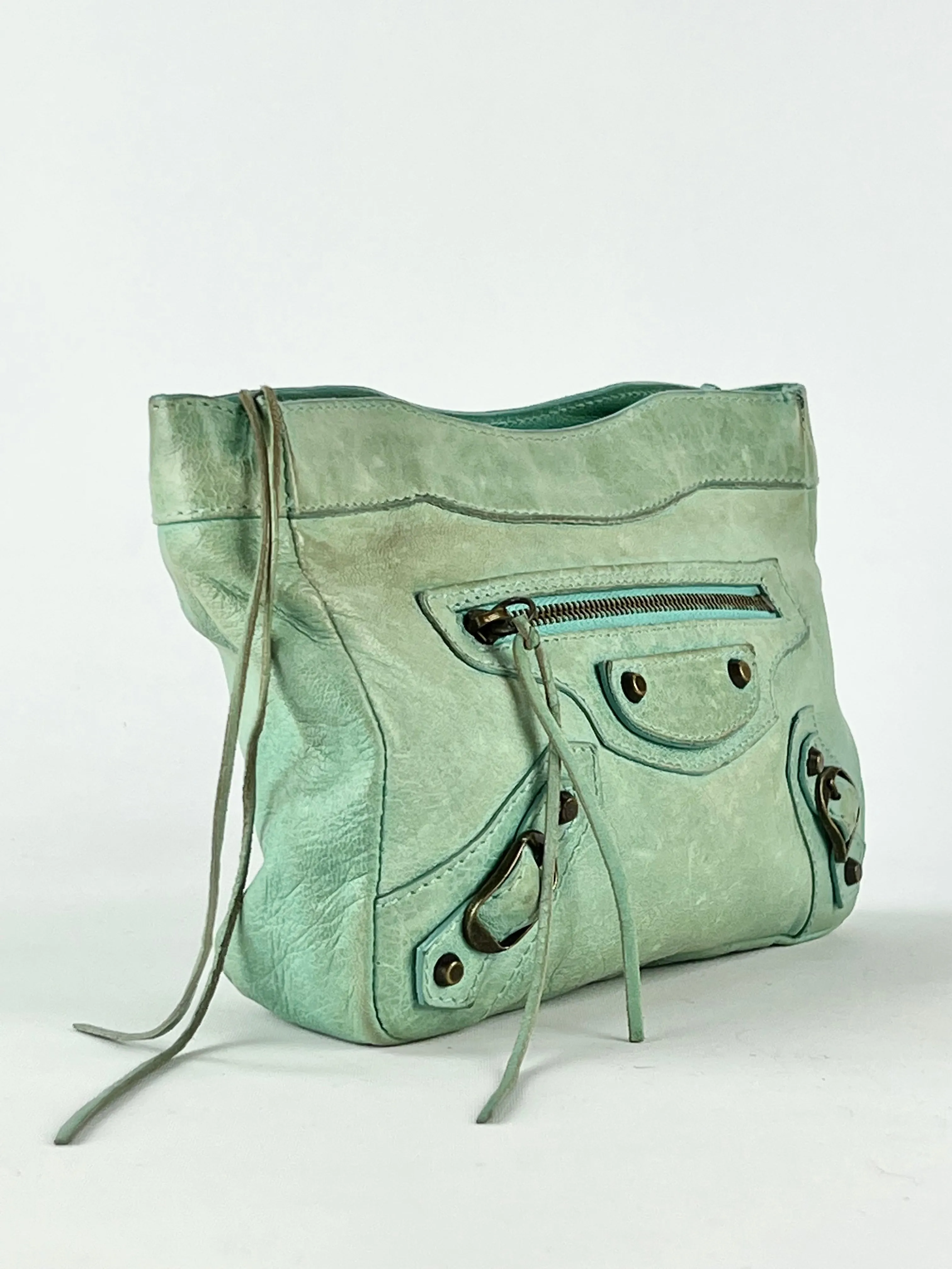 Balenciaga Small Green Leather Zippered Purse