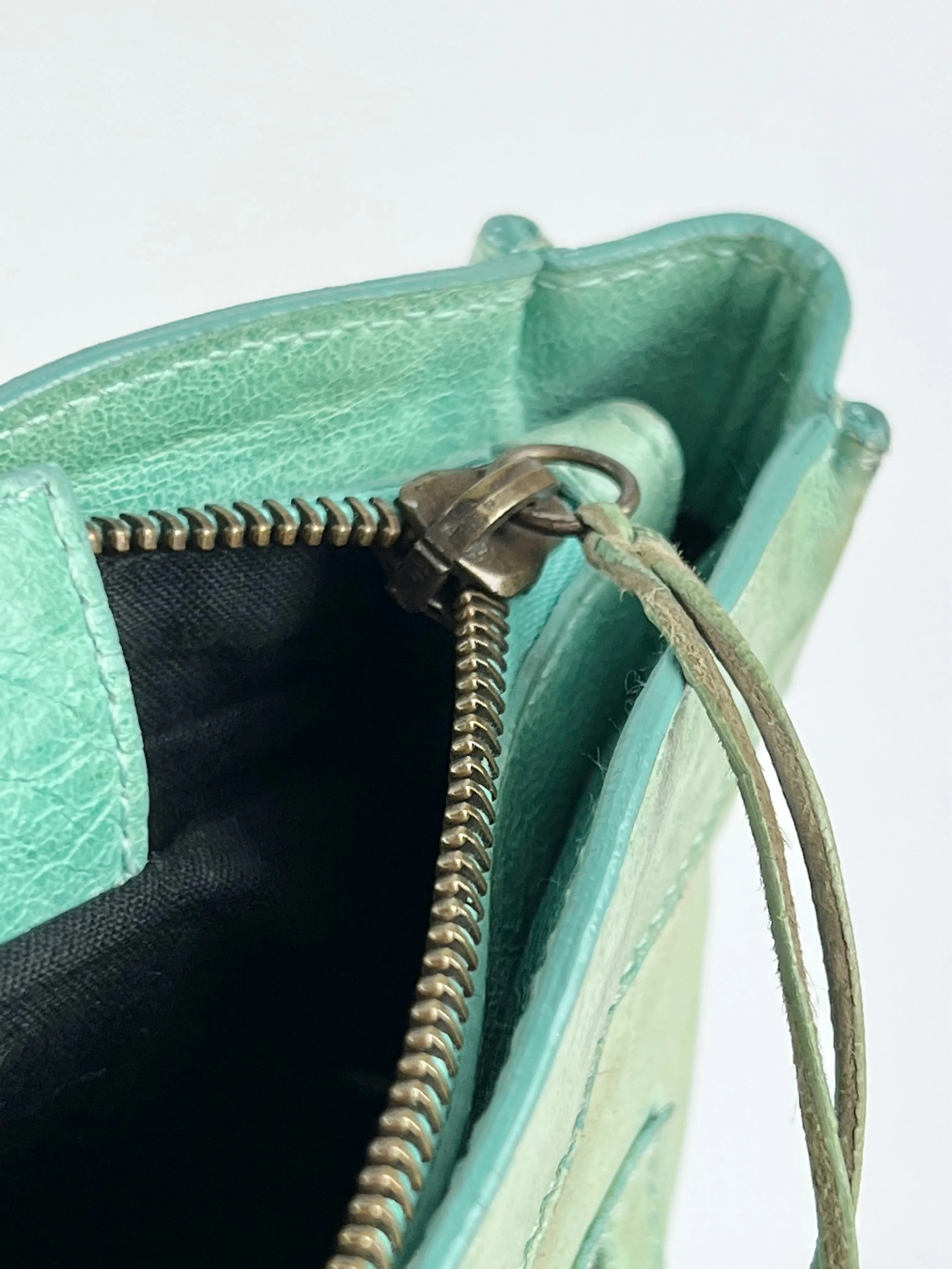 Balenciaga Small Green Leather Zippered Purse