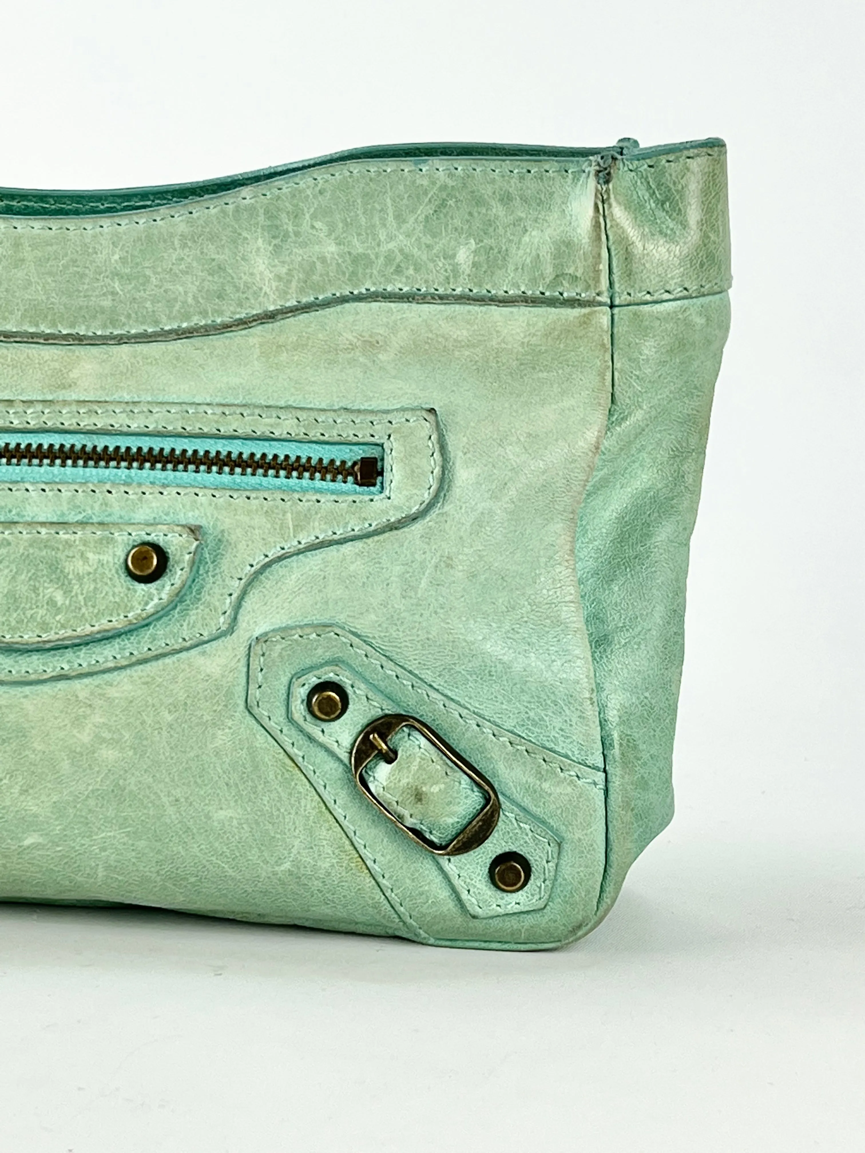 Balenciaga Small Green Leather Zippered Purse