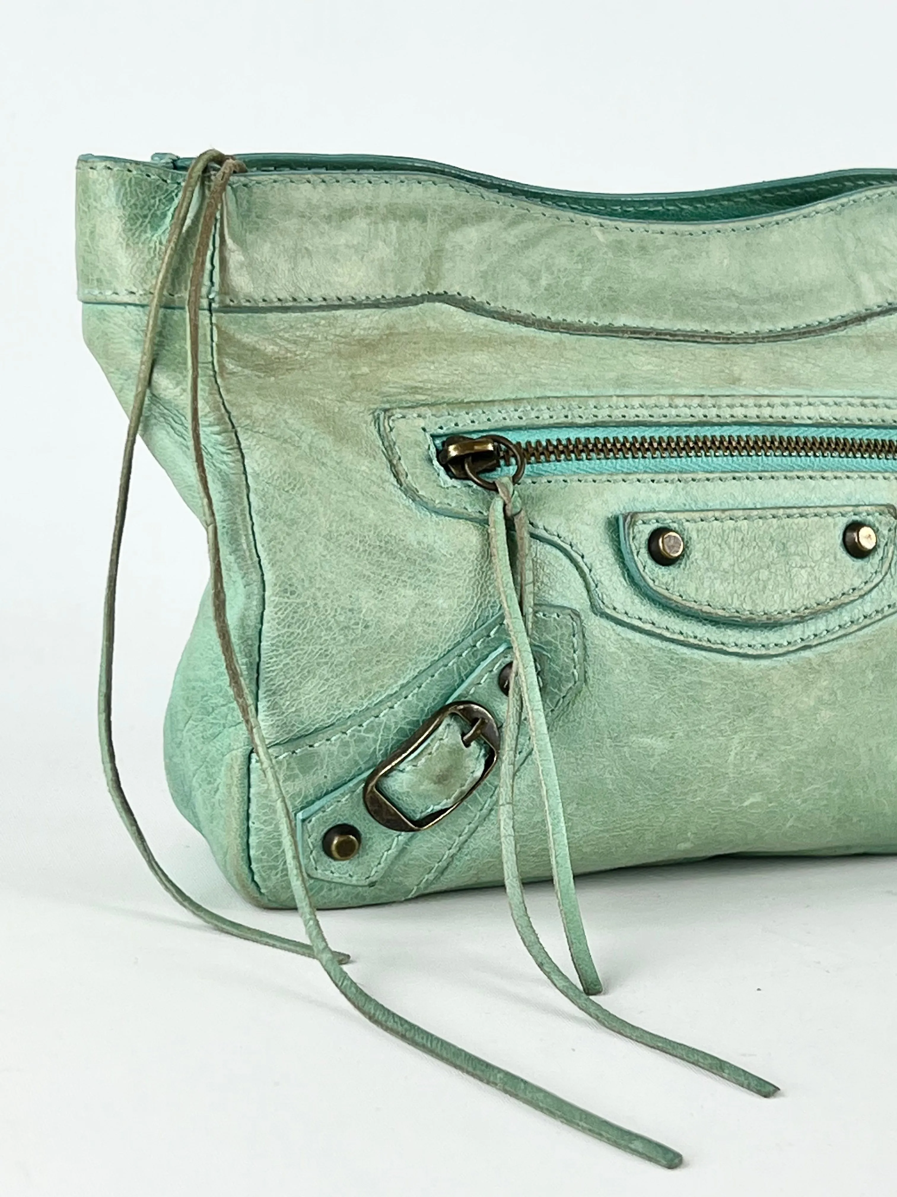Balenciaga Small Green Leather Zippered Purse