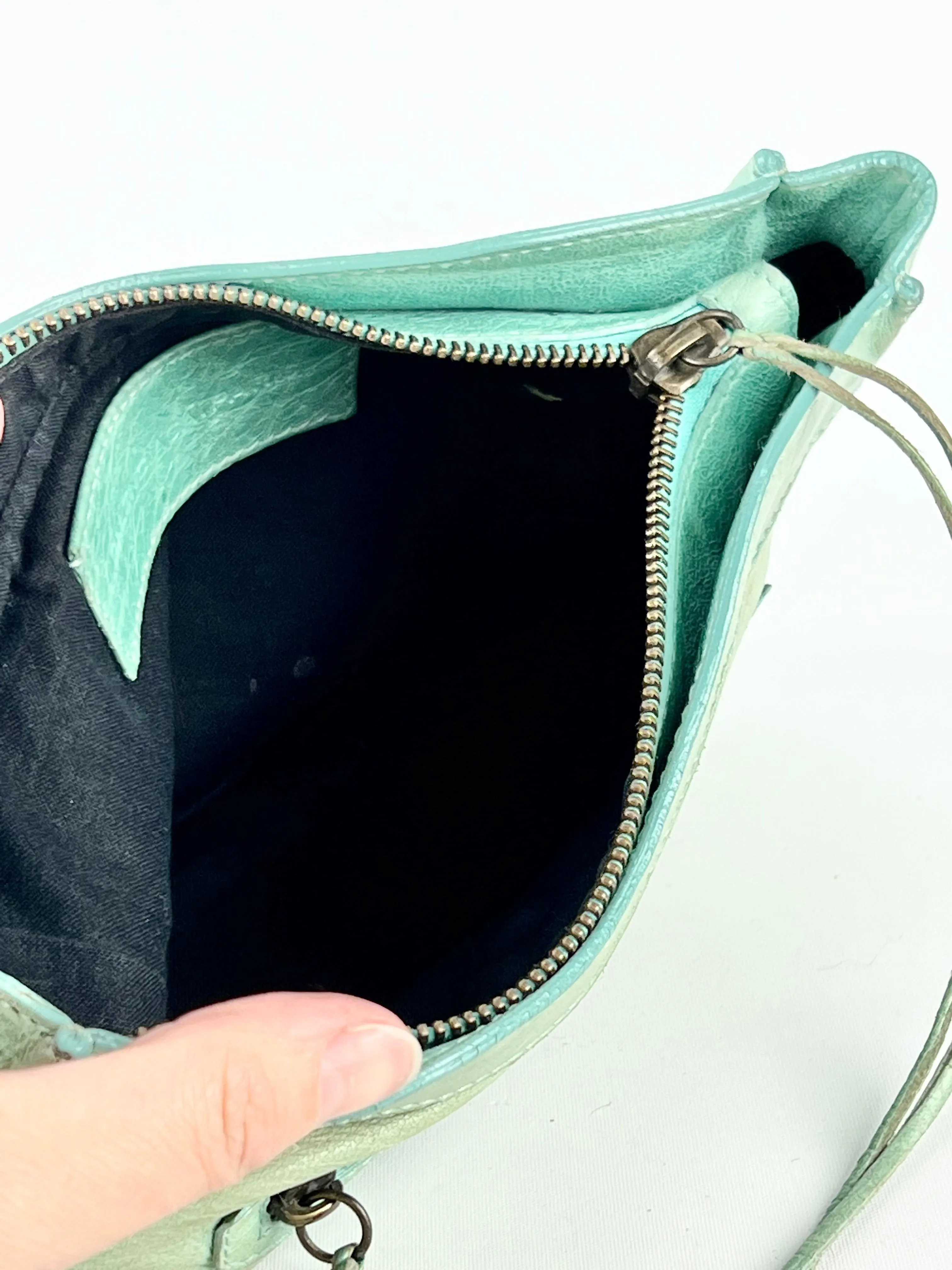 Balenciaga Small Green Leather Zippered Purse