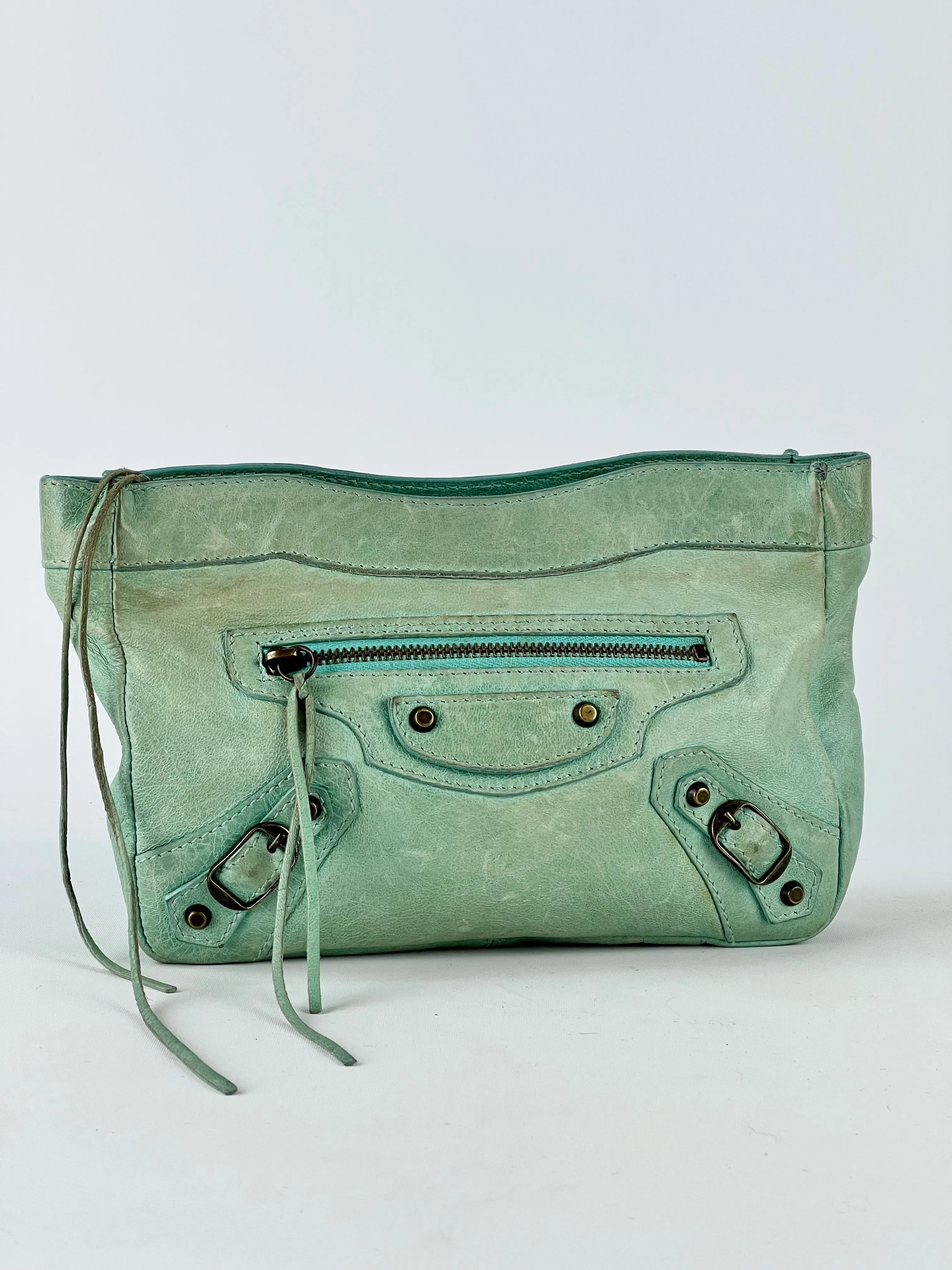 Balenciaga Small Green Leather Zippered Purse