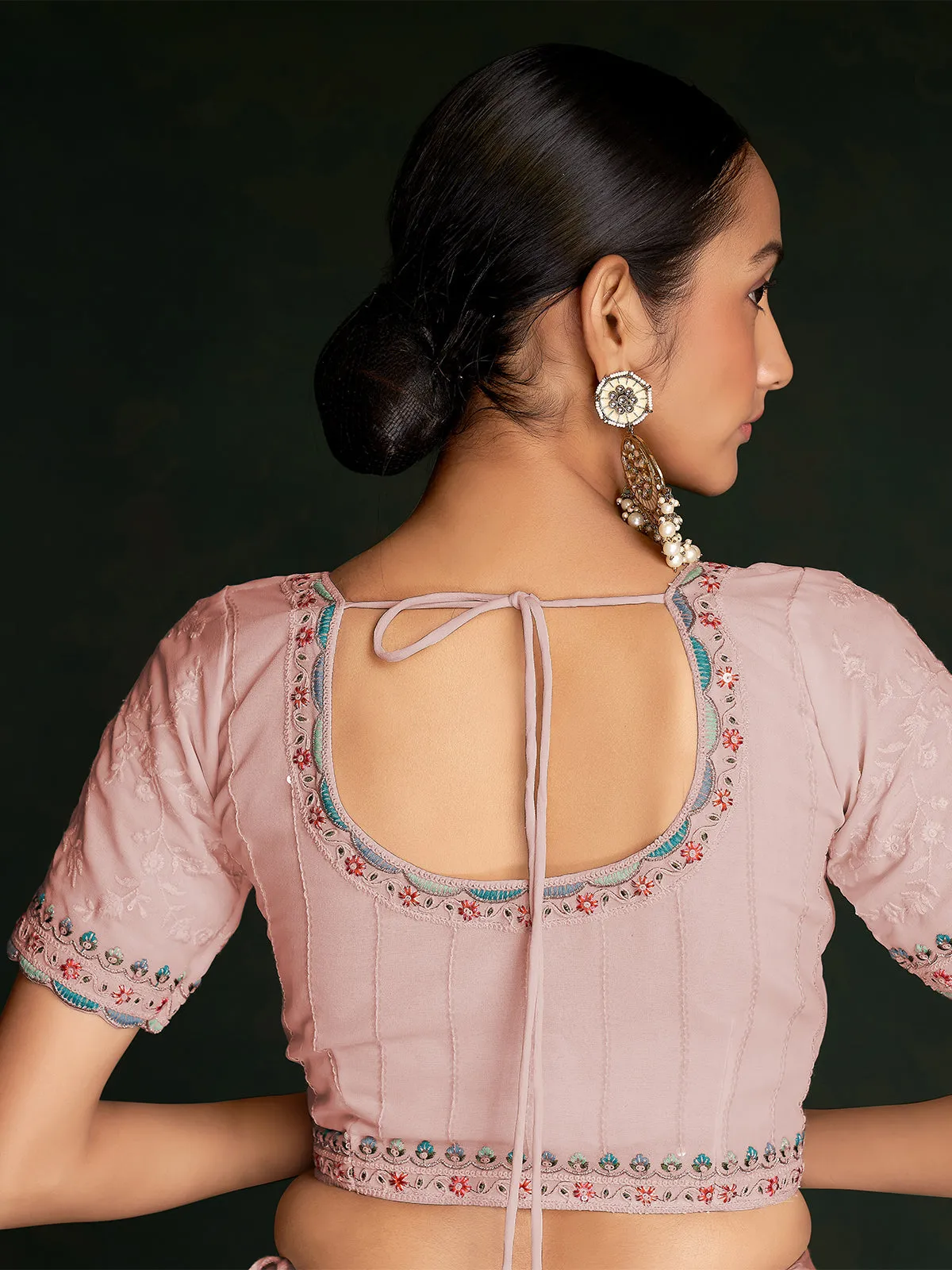 Beautiful Pink Georgette Embroidered Saree With Unstitched Blouse