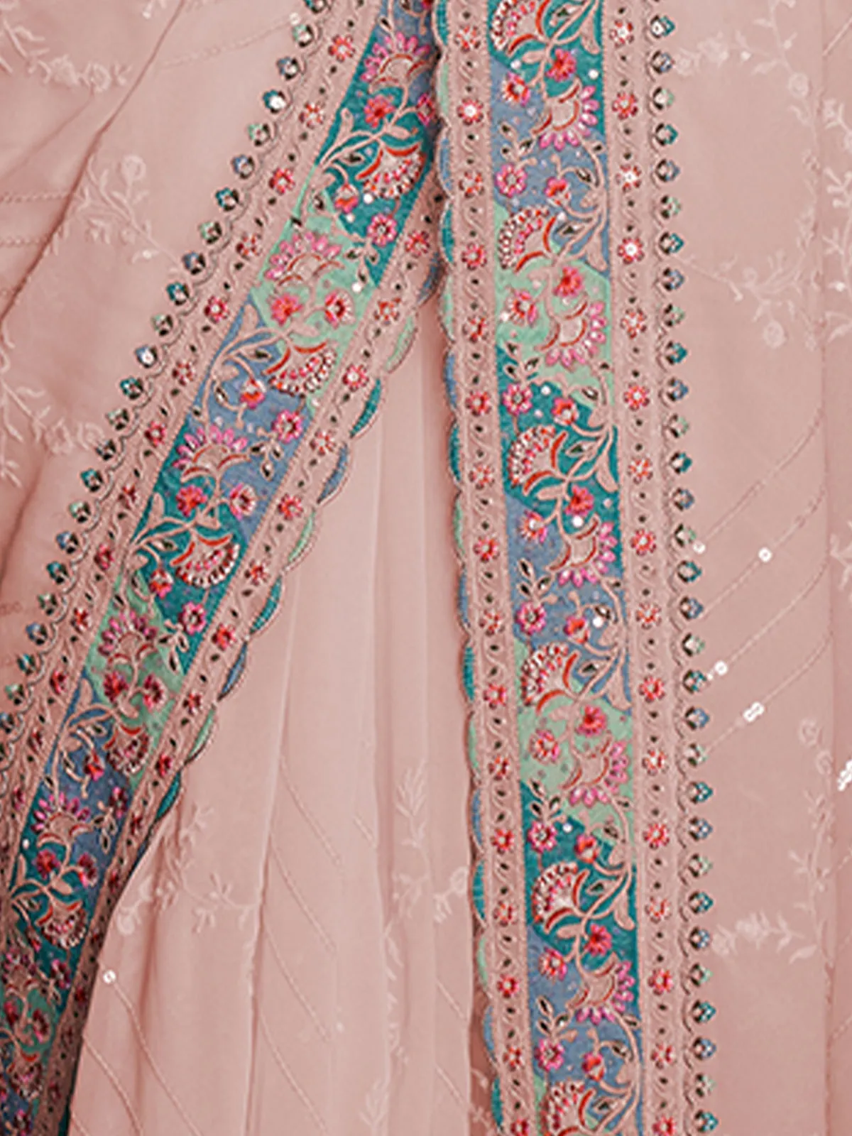 Beautiful Pink Georgette Embroidered Saree With Unstitched Blouse