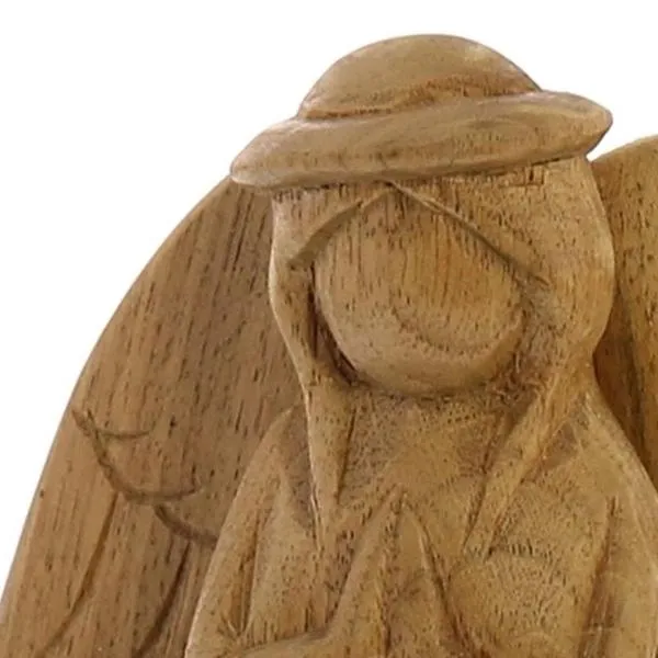 Benzara 8 Inches Elegantly Carved Wooden Angel Figurine, Brown