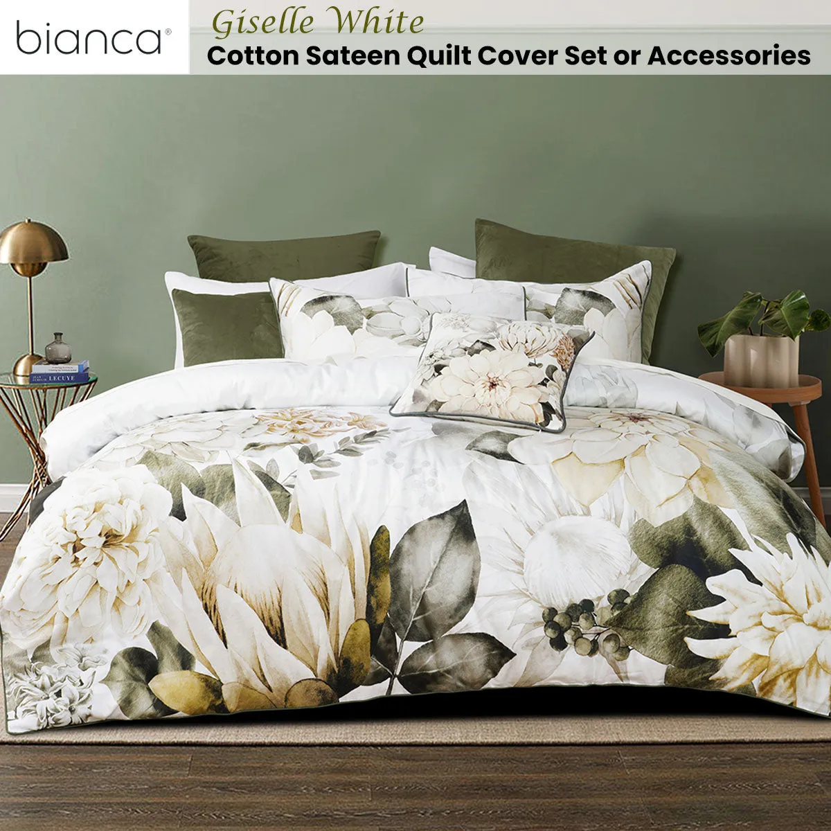 Bianca Giselle White Cotton Sateen Quilt Cover Set Double