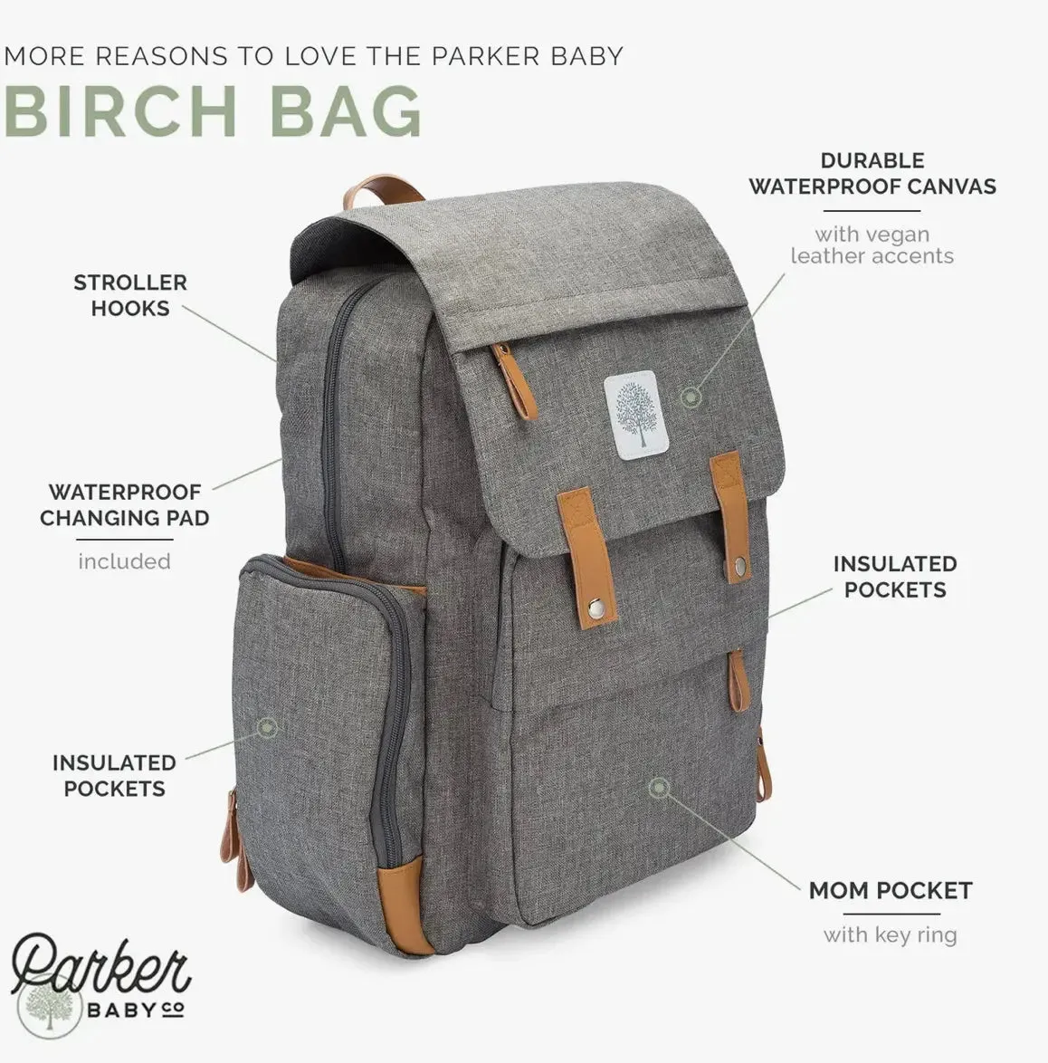Birch Bag - Diaper Backpack in Gray