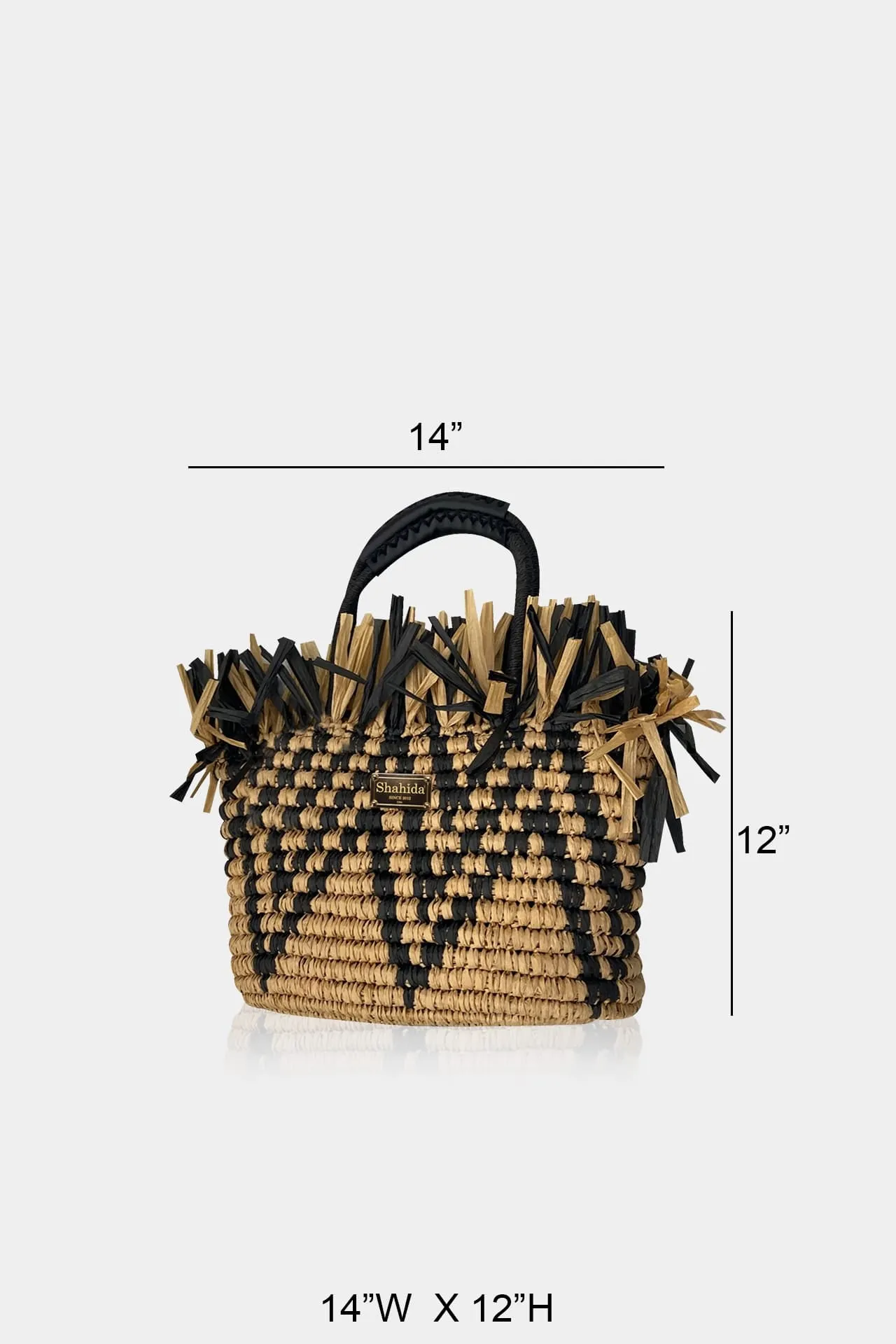 Black Knitted Fringe Raffia Tote Bag