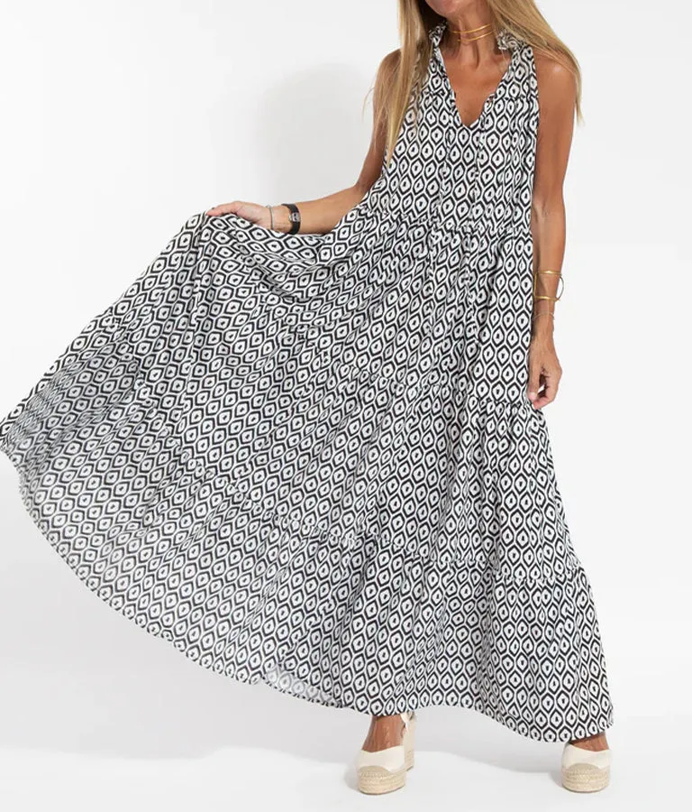 Boho Geometric Pattern Printed Maxi Dress