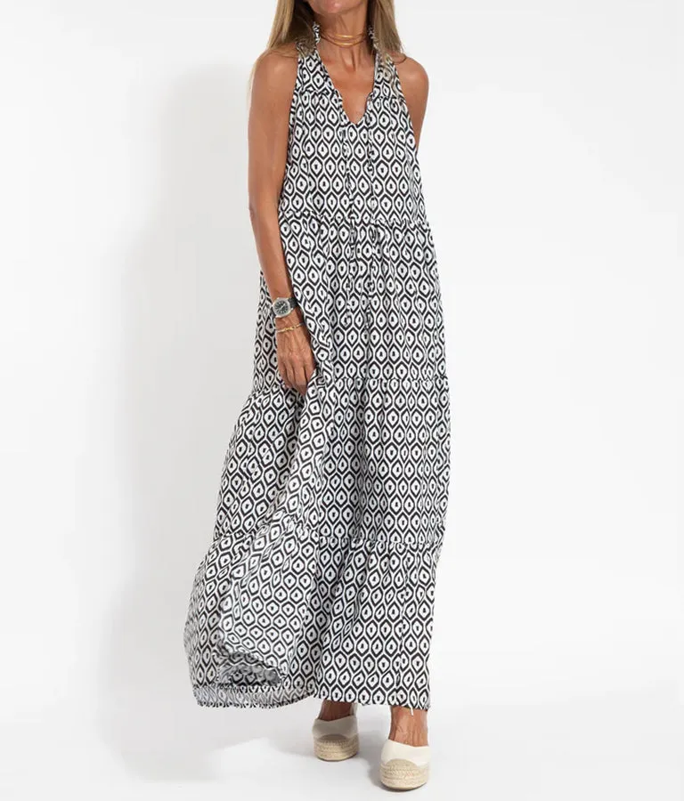 Boho Geometric Pattern Printed Maxi Dress
