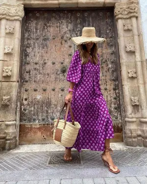 Boho Style Puff Sleeves Dress