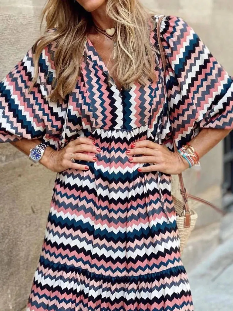 Boho Style Puff Sleeves Dress