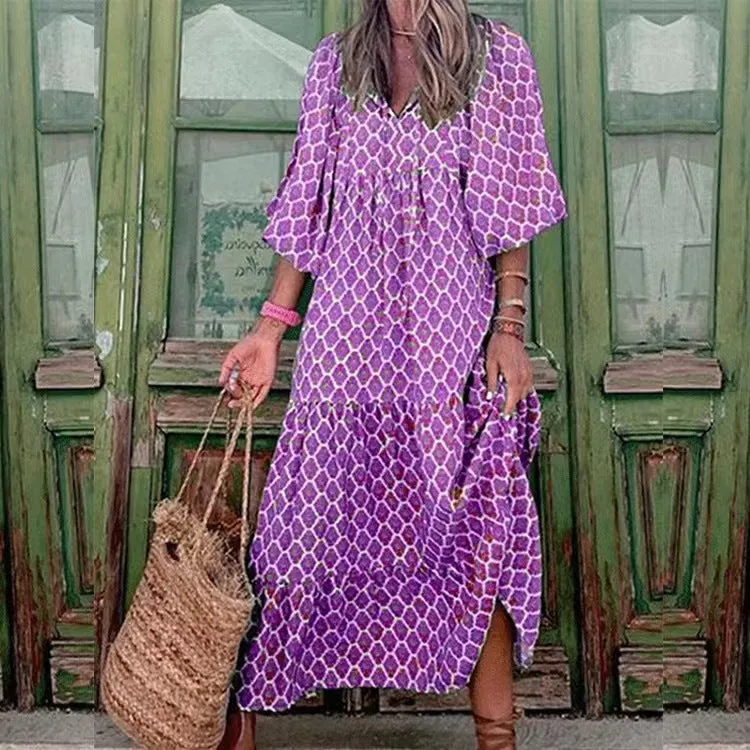 Boho Style Puff Sleeves Dress