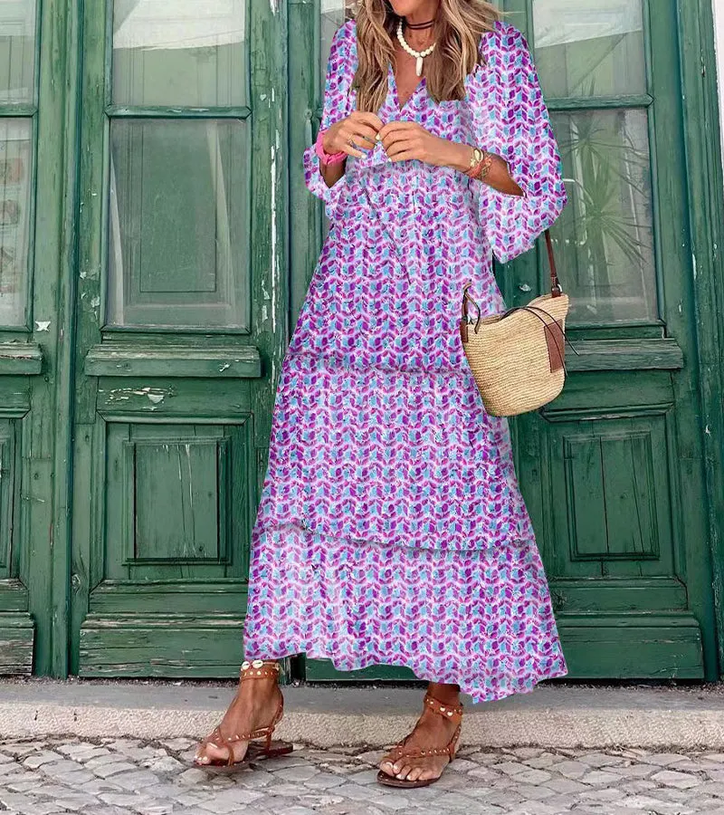 Boho Style Puff Sleeves Dress