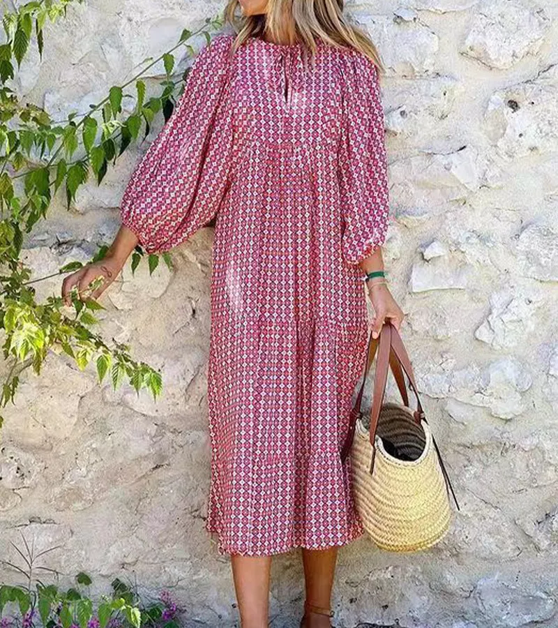 Boho Style Puff Sleeves Dress