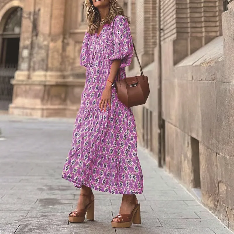 Boho Style Puff Sleeves Dress