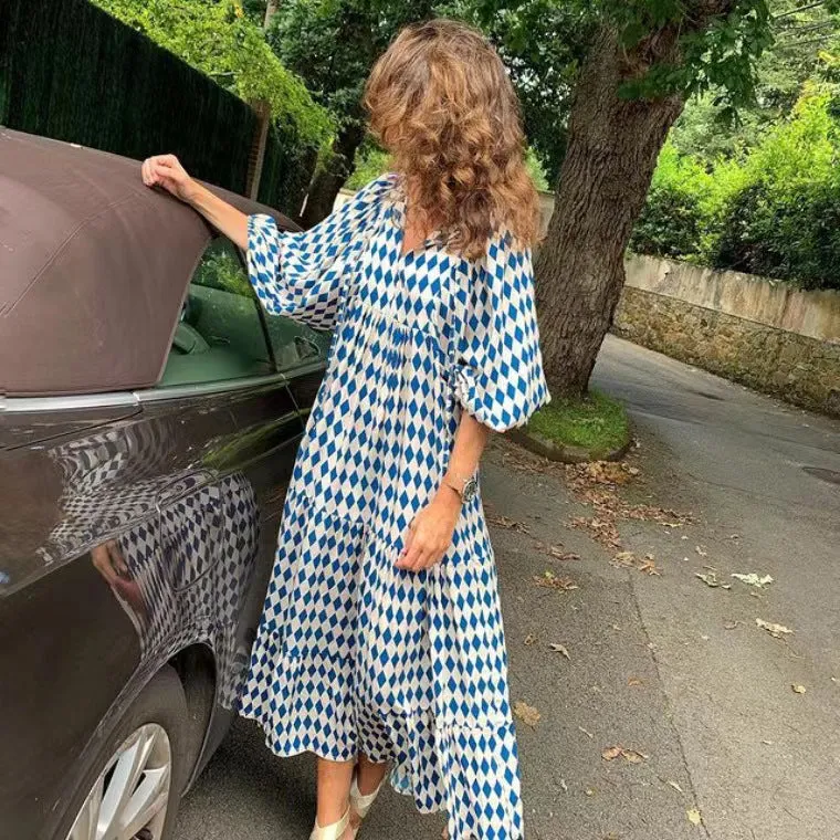 Boho Style Puff Sleeves Dress