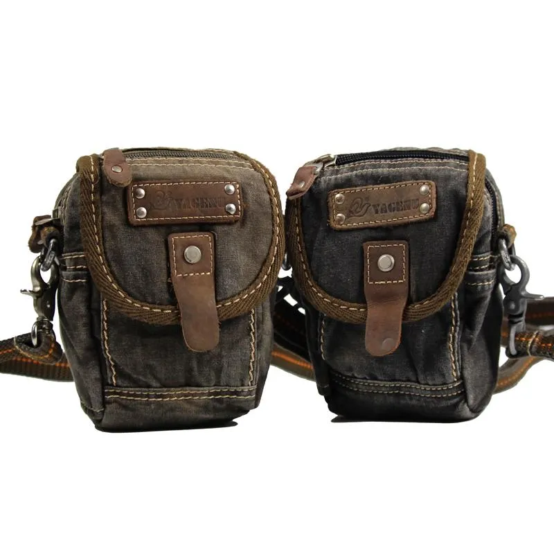 Canvas Black Mens Mini Side Messenger Bag Canvas Belt Pouch Waist Bag For Men
